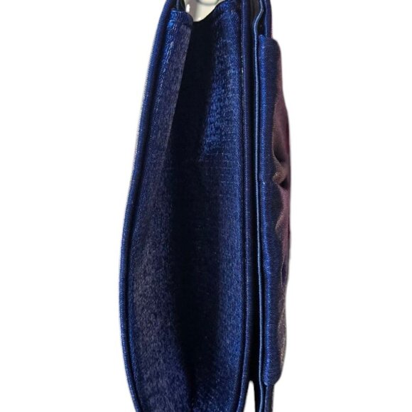 Sapphire Blue Shimmering Satin Evening Bag Bow Flap Clutch Purse Formal Wedding - Picture 4 of 9